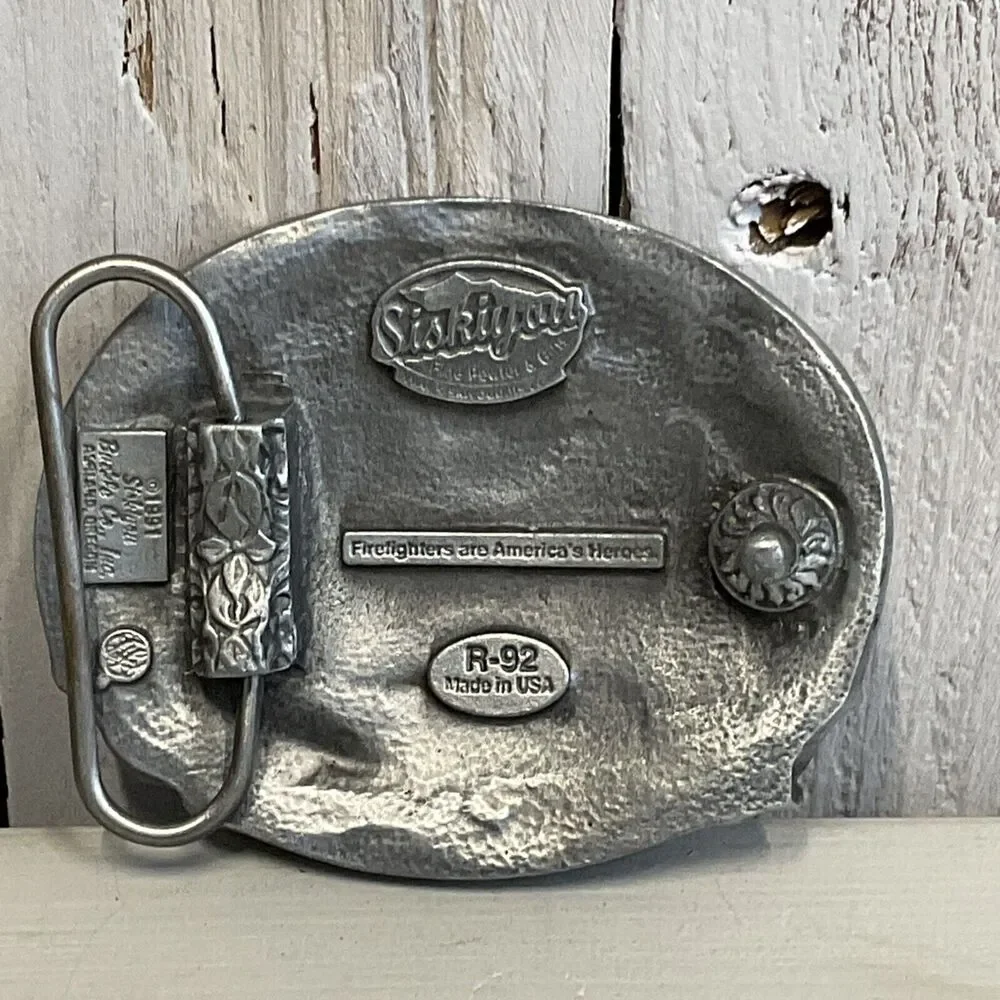 Siskiyou Fire Fighters Belt Buckle Mens 1991 Pewter Dimensional‎ First Responder